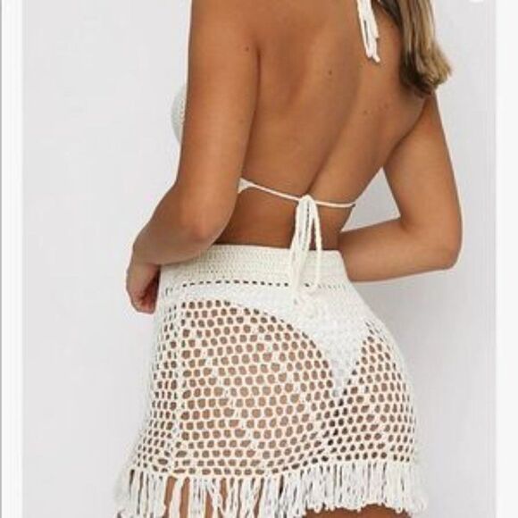 New Crochet Knit 2 Piece Swimsuit Bikini Cover Up Set - Picture 3 of 6